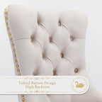 Velvet Upholstered Dining Chairs Set of 6, Modern Style Kitchen Side Chairs with Nailhead Trim and Gold Plated Leg, Metal Pulling Ring for Dining Room Living Room(Beige-Gold Plated Leg)