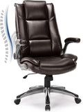 COLAMY Leather Executive Office Chair - High Back Home Computer Desk Chair with Padded Flip-up Arms, Adjustable Tilt Lock, Swivel Rolling Ergonomic Chair for Adult Working Study, Brown