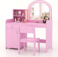 GLACER Kids Vanity, Wooden Toddler Vanity with Lighted Mirror, Drawer & Cabinet, Storage Shelves, Princess Kids Vanity Table and Chair Set, Girls Vanity for Little Girls Ages 3+ (Pink)