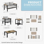 Corinth 2-Piece Aluminum Patio Conversation Set - Outdoor, Porch, Balcony, Yard, Gardern, All Weather,1 Ergonomic Design Love Sofa and 1 Coffee Table, White