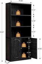 70.8" Tall Fluted Bookshelf with Storage Cabinet, Modern 5-Tier Wood Bookcase with Open Display Storage Shelf, Gold Handles for Office Living Room (Black)