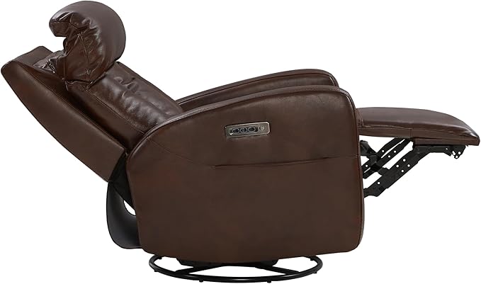 CHITA Leather Power Swivel Recliner Chair for Adults, Triple Motor Electric Rocker Recliner for Living Room with Adjustable Headrest and Lumbar Support, USB & Type-C Charging Ports, Cognac Brown