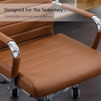 Home Office Chair Ribbed, Modern Leather Conference Waiting Room Chairs,Ergonomic Office Desk Chair, High Back Executive Computer Chair, Adjustable Swivel Chair with Arms (Brown)
