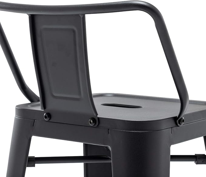 HAOBO Home 24" Low Back Metal Counter Stool Height Bar Stools [Set of 4] for Indoor/Outdoor Barstools, Matte Black