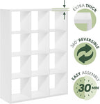 Furinno Cubicle Book Shelf, 12-Cube Thick Frame Bookshelf, Reversible Bookcase with Open Back, 14.6 x 43.8 x 58, for Living Room, Bedroom, Home Office, White