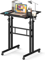 Small Standing Desk with Wheels, Tall Mobile Stand Up Table, Portable Standing Desk for Walking Pad, Rolling Table Adjustable Height, Rolling Computer Table for Tall Person