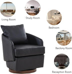 CIMOTA PU Leather Swivel Accent Chair, Modern Barrel Armchair with 360° Swivel Base and Pillow, Upholstered Club Chair for Living Room/Reading/Office, Black