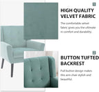 Dolonm Midcentury Modern Velvet Accent Chair with Arms, Upholstered Reading Side Chair Tufted Back Decorative Wingback Chair for Living Room Bedroom (Mint Green)