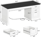 SEDETA Office Desk with 3 Drawers, 55" Executive Computer Desk with Storage Drawers, Farmhouse Desk with Power Outlet for Home Office, White