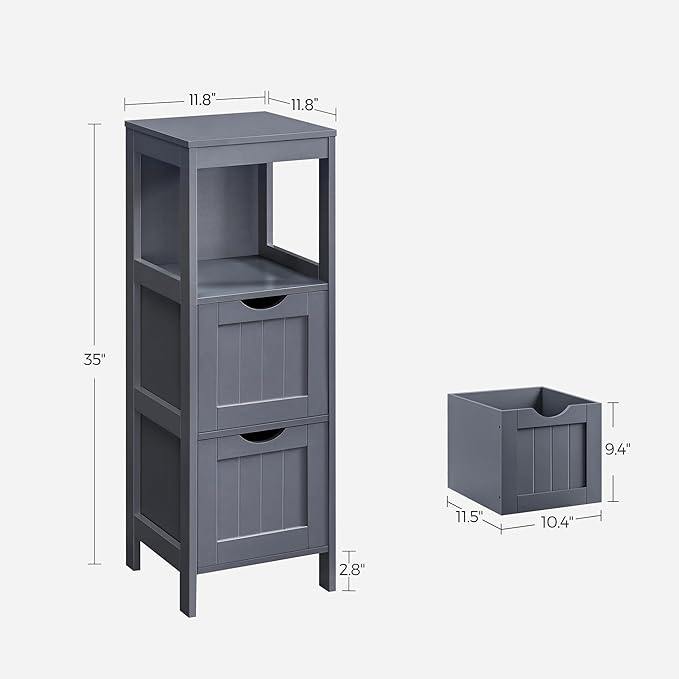 VASAGLE Storage Cabinet, Storage Organizer Rack Stand for Bathroom, Living Room, Bedroom, Multifunctional Corner Unit, 2 Drawers, 35 Inches in Height, Slate Gray BBC042G01
