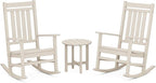 POLYWOOD Estate 3-Piece Rocking Chair Set, Outdoor Patio Porch Rockers with Side Table, All-Weather HDPE Furniture, Fade-Free, Sand
