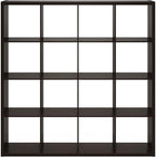 Furinno Cubicle Book Shelf, 16-Cube Thick Frame Bookshelf, Reversible Bookcase with Open Back, 14.6 x 57.8 x 58, for Living Room, Bedroom, Home Office, Black Dark Oak