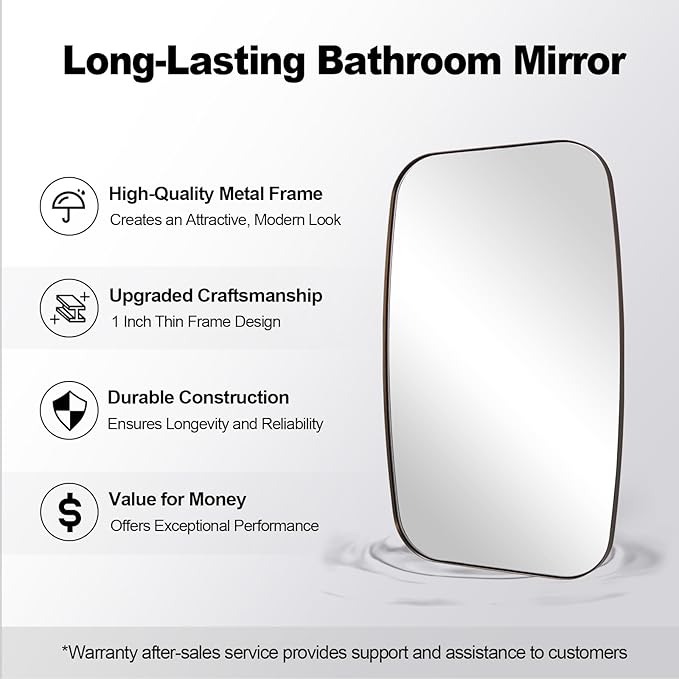 ANDY STAR Bronze Oblong Mirror, 24x36 Inch Brushed Bronze Oval Mirror for Bathroom with Stainless Steel Metal Frame, Wall Mouned for Bathroom, Living Room, Entryway