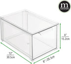 mDesign Plastic Stackable Bathroom Storage Organizer Bin with Pull Out Drawer for Cabinet, Vanity, Shelf, Cupboard, Cabinet, or Closet Organization - Lumiere Collection - 8 Pack - Clear
