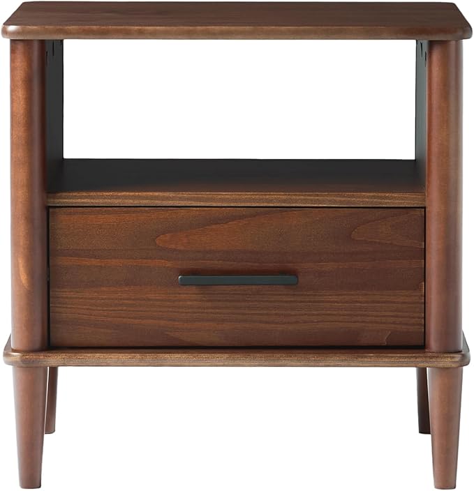 Walker Edison Modern 1-Drawer Nightstand, 20 Inch, Walnut 20-Inch