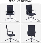 Sidanli Ergonomic Office Chair, Executive PU Leather Desk Chair with Adjustable Lumbar Support and Smooth-Rolling Wheels for Home Office Conference Room, High Back, Black