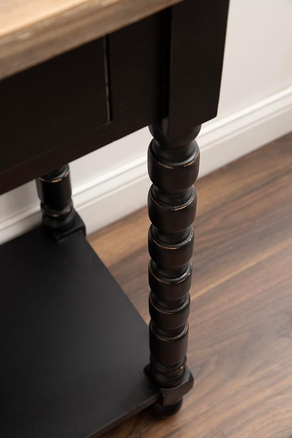 Kate and Laurel Rutledge Vintage Wooden Console Table with Shelf; 40 x 14 x 33; Hazelnut and Black; Traditional Wood Entryway Table with Drawers and Decorative Turned Legs for Entry Storage Options