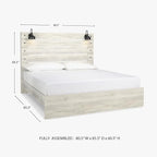 Signature Design by Ashley Cambeck Farmhouse King Panel Bed with Sconce Lights and USB Ports, Foundation or Box Spring Needed, Whitewash