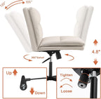 EMIAH Armless Office Desk Chair No Wheels PU-Padded Vanity Mid-Back Ergonomic Home Computer Comfortable Adjustable Swivel Task Chair with Thickened Cushion