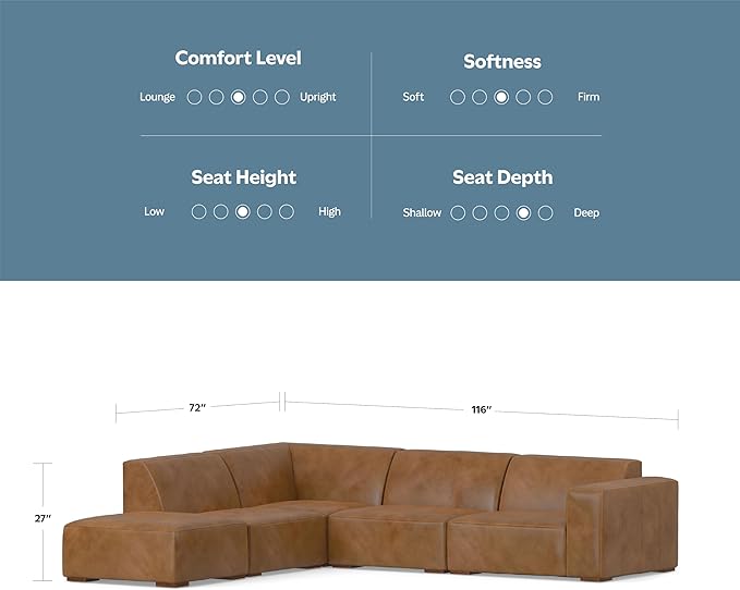 SIMPLIHOME Rex Left Corner Sectional Modular Sofa and Ottoman Set in Full-Grain Genuine Leather, Sienna, 116-inch-wide L-Shaped Leather Sofa and Matching 34-inch-Wide Table Ottoman for Living Room