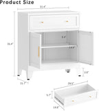 Metal Sideboard Cabinet, Buffet Storage Cabinet, Coffee Bar with Big Drawer and Adjustable Shelf for Kitchen, Dining Room, Living Room (White, 35.4" H-Sideboard)