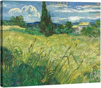 Wieco Art Modern Abstract Giclee Canvas Prints Wall Art Green Field 1889 by Van Gogh Famous Oil Paintings Reproduction Artwork Stretched and Framed Landscape Picture for KitchenDecoration