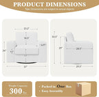 Swivel Accent Sofa Chair Set of 2, 360 Degree Rotation 36'' Width Oversized Thick Cusion Armchair Linen Fabric Single Padding Soft Living Room, Office White