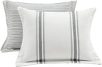 Lush Decor Farmhouse Stripe Reversible Cotton Comforter Set, 3 Piece Set, Full/ Queen, Dark Gray - Cozy Farmhouse Bedding Set - Rustic Decor - Striped Comforter - Modern Farmhouse Bedroom Decor