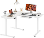 L-Shaped Standing Desk, 63 x 47 Inches Height Adjustable Desk with Storage, Sit and Stand up for Work Office Home, Ergonomic Rising Computer Table for Home Office with Splice Board, White