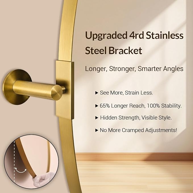 ANDY STAR Gold Bathroom Mirror, 22" x 34" Tilting Vanity Oval Mirror for Wall, Brushed Gold Stainless Steel Metal Frame Pivot Mirror Hangs Vertically Wall-Mounted