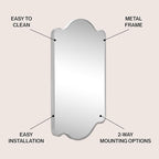 JONATHAN Y MIR205B Louisa 24 in. W x 36 in. H Medium Scalloped Rectangular Metal Framed Wall Mirror, for Bathroom, Living Room, Bedroom, Nickel