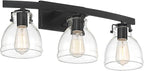 Possini Euro Design Bellis Modern Industrial Wall Light Black Hardwired 22 3/4" 3-Light Fixture Clear Curving Glass Shade for Bedroom Bathroom Vanity Living Room Home Hallway Dining Kitchen House