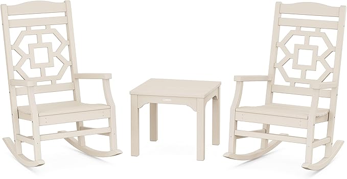 Martha Stewart by POLYWOOD® Chinoiserie 3-Piece Rocking Chair Set in Sand