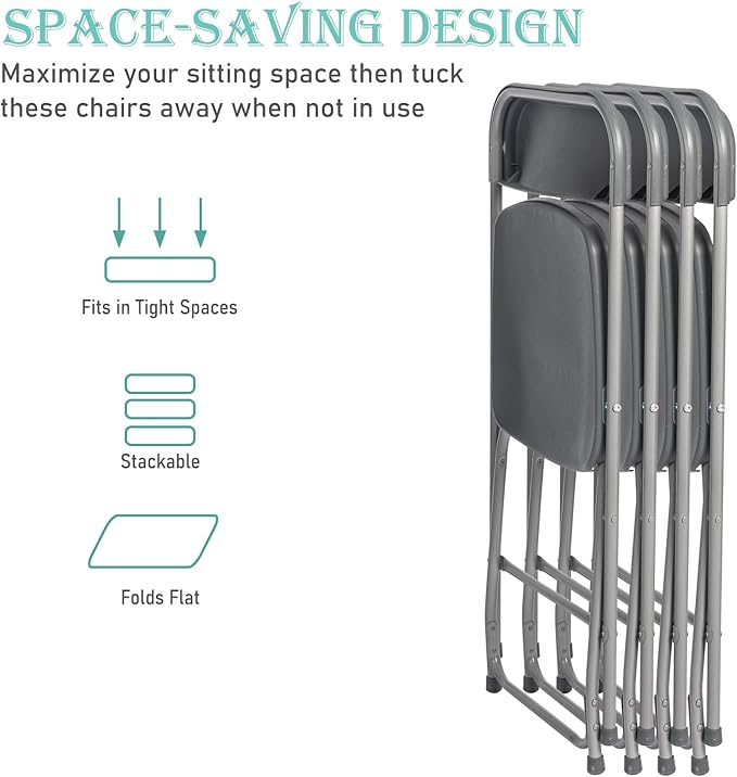 20 Pack Plastic Grey Folding Chairs,Portable Party Chairs Stackable Commercial Seats with Steel Frame for Office Home Outdoor Indoor Wedding Party Patio Dinning Events,350lbs Capacity