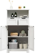 COSTWAY Bathroom Storage Cabinet, Freestanding Storage Organizer with 2 Drawers & Adjustable Shelf, Wooden Floor Cabinet for Living Room, Bedroom, Kitchen, Entryway (White)