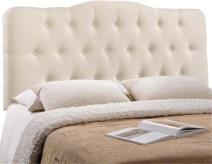 Hawthorne Collections Modern Fabric King Tufted Panel Headboard in Ivory