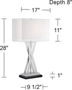 Possini Euro Design Proxima Modern Table Lamp with Black Marble Riser 28" Tall Chrome Silver Metal Double Rectangular Shades Decor for Bedroom Living Room Nightstand Bedside Office Kids Room