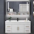 64IN Modern Bathroom Vanity - LED Intelligent Mirror Cabinet Includes Time Display & Defogging | Bathroom Cabinet with Sink & Open Storage Compartments, Ceramic Washbasin, 4 Drawers (Style A)