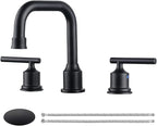 WOWOW Two Handles Widespread 8 inch Bathroom Faucet Black 3 Pieces Basin Faucets 360 Degree Swivel Spout Lavatory Sink Faucet