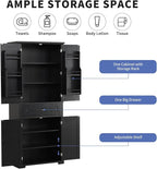 Polibi Bathroom Storage Cabinet with 4 Doors, 3-Tier Door Racks, Storage Drawer, 72" Free-Standing Tall Linen Cabinet for Bathroom, Living Room, Apartment, Black