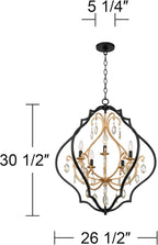 Clara Black Soft Gold Iron Pendant Chandelier 26 1/2" Wide French Amber Crystal 5-Light Fixture for Dining Room House Home Foyer Entryway Kitchen Bedroom Living High Ceiling - Barnes and Ivy
