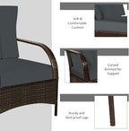 COSTWAY 3 Pieces Patio Rattan Furniture Set, Outdoor Conversation Chair Set with Coffee Table & 2 Cushions for Backyard, Porch, Poolside, Lawn, Garden, Grey