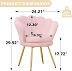 Fluffy Faux Fur Vanity Chair with Back, Mid-Century Modern Small Accent Chair for Living Room, Golden Metal Legs Upholstered Makeup Chair, 1Pcs Bedroom Armchair, Pink