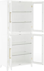 Crosley Furniture Roarke Glass Door Kitchen Pantry Storage Cabinet with Doors and Shelves, Living Room, White