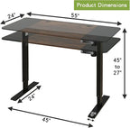 Radlove Electric Height Adjustable Standing Desk, 55 x 24 Inches Sit Stand up Workstation, Splice Board Memory Computer Table Ergonomic (Black Frame + 55" Black+Brown Top)