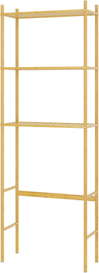 3 Tier Over The Toilet Organizer Rack Bamboo, Freestanding Bathroom Toilet Storage Shelf, Space Saving and Easy to Install, Adjustable Feet, Adjustable Bottom Rod