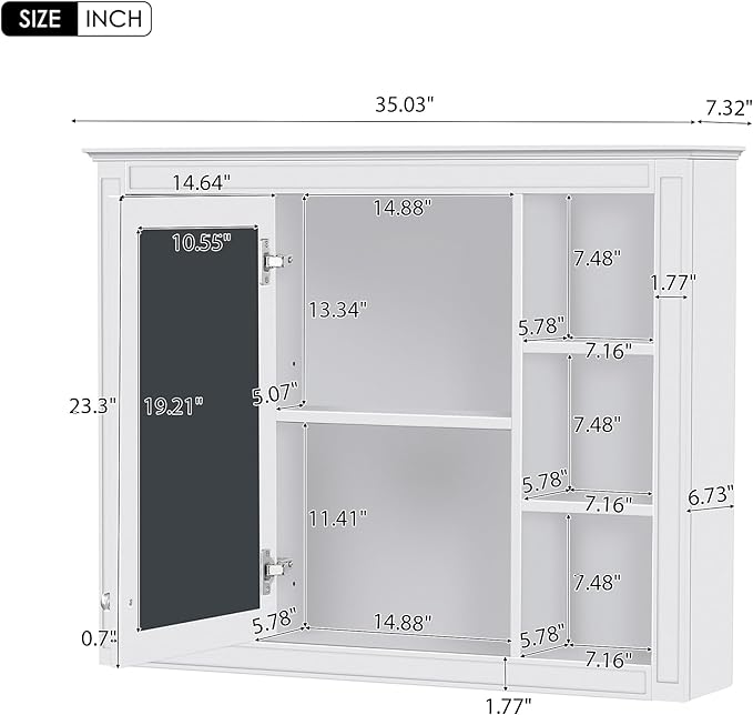 Bathroom Wall Cabinet with Mirror, 35'' x 27.5'' Medicine Cabinet with Mirror Door and Adjustable Shelves, Over Toilet Storage Cabinet, Wall-Mounted Bathroom Mirrors for Over Sink with Storage
