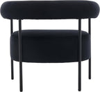 Modern Accent Chair with Curved Back, Small Living Room Vanity Chair, Black Comfy Velvet Barrel Armchair with Metal Legs & Upholstered for Bedroom, Makeup Room