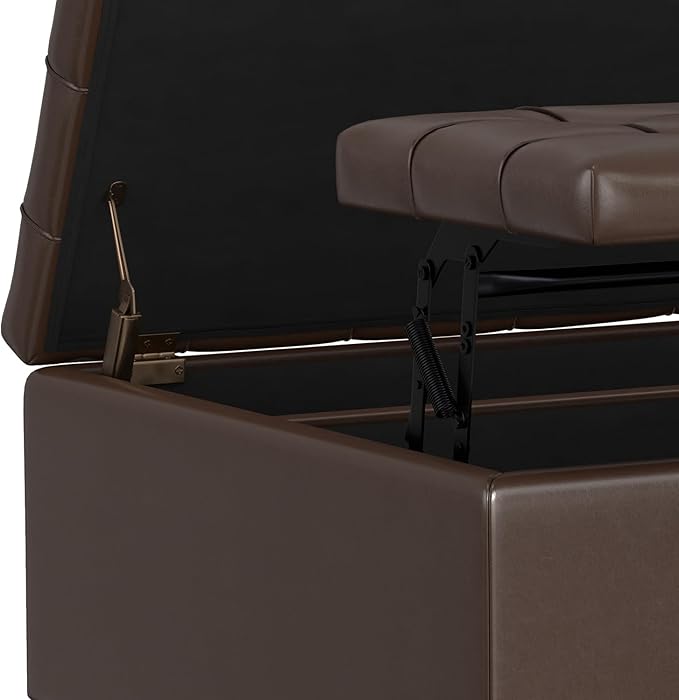 SIMPLIHOME Harrison 30 inch Wide Transitional Square Small Coffee Table Storage Ottoman in Chocolate Brown Vegan Faux Leather, Assembled, for The Living Room and Bedroom
