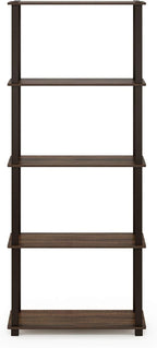 Furinno Turn-N-Tube 5-Tier Multipurpose Shelf / Display Rack / Storage Shelf / Bookshelf, Square Tubes, Walnut/Brown